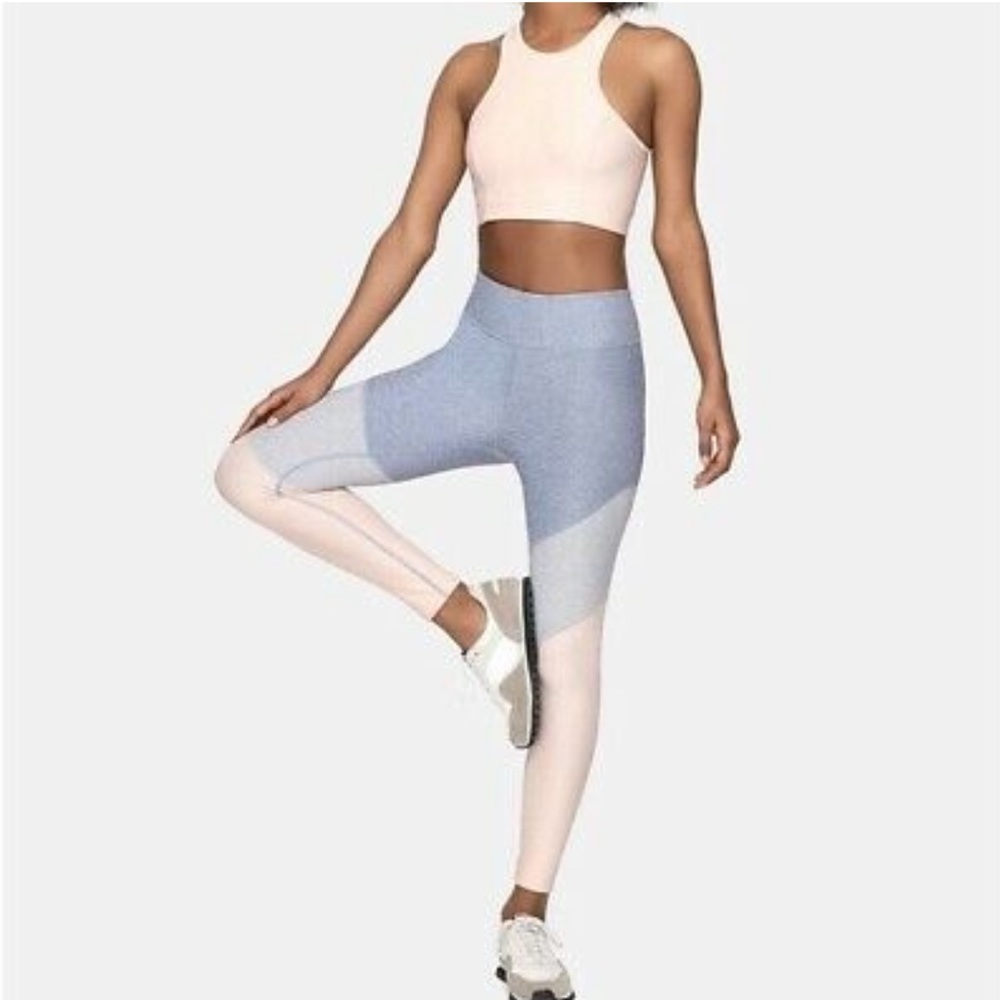 Outdoor Voices 7/8 Spring Leggings Blue Grey Pink Color Block